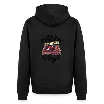 Nur ein Papa, der Vinyl liebt - Discjockey - Unisex Premium Bio Zip Hoodie - Schwarz - Hinten - Nico (187cm)