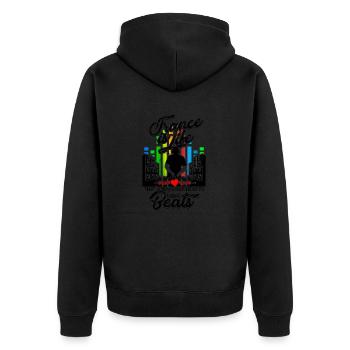 Trance ist Leben Deshalb schlagen unsere Herzen - - Unisex Premium Bio Zip Hoodie - Schwarz - Hinten - Nico (187cm)