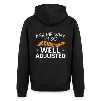 Fragen Sie mich, warum ich so gut eingestellt bin Chiropraktiker - Unisex Premium Bio Zip Hoodie - Schwarz - Hinten - Nico (187cm)