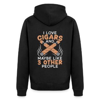 Ich liebe Zigarren und vielleicht wie 3 andere Leute - Unisex Premium Bio Zip Hoodie - Schwarz - Hinten - Nico (187cm)
