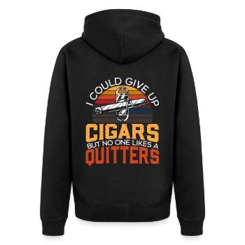 Ich könnte auf Zigarren verzichten, aber niemand mag einen Quitter - Unisex Premium Bio Zip Hoodie - Schwarz - Hinten - Nico (187cm)