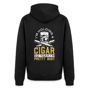 Ich halte eine Zigarre in der Hand, also ja, ich bin ziemlich beschäftigt - Unisex Premium Bio Zip Hoodie - Schwarz - Hinten - Nico (187cm)