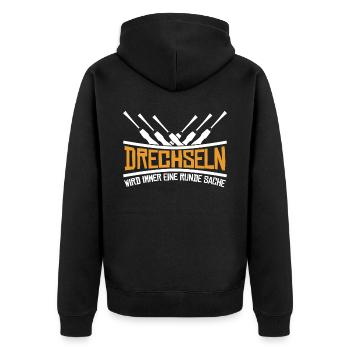 Drechseln Runde Sache Drechsler - Unisex Premium Bio Zip Hoodie - Schwarz - Hinten - Nico (187cm)