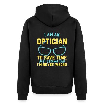 Ich bin ein Optiker Brillenflüsterer Optometrie - Unisex Premium Bio Zip Hoodie - Schwarz - Hinten - Nico (187cm)
