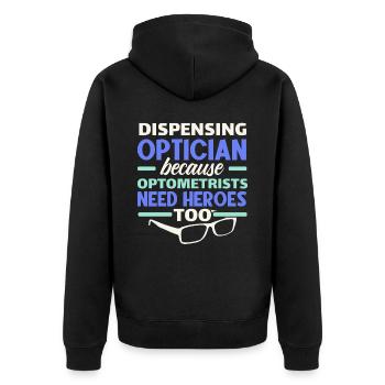 Optiker Brillenflüsterer Optometrie - Unisex Premium Bio Zip Hoodie - Schwarz - Hinten - Nico (187cm)