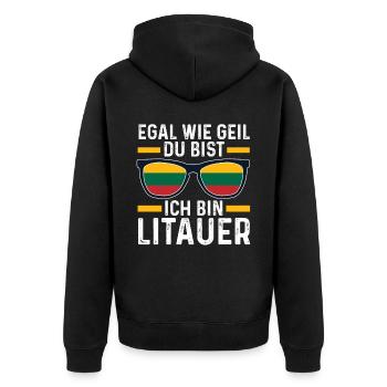Litauer Litauisches Litauen - Unisex Premium Bio Zip Hoodie - Schwarz - Hinten - Nico (187cm)