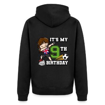 Fille de football C’est mon 9ème anniversaire - Veste à capuche bio Premium Unisexe - noir - Dos - Nico (187cm)