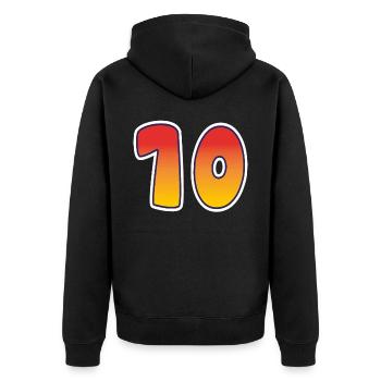 Number 10 Red - Orange Design - Unisex Premium Organic Zip Hoodie - black - Back - Nico (187cm)