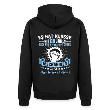 Automechaniker 80. Geburtstag 80 Jahre Mechaniker - Unisex Premium Bio Zip Hoodie - Schwarz - Hinten - Nico (187cm)