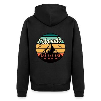 Colorado abenteurer geschenk - Unisex Premium Bio Zip Hoodie - Schwarz - Hinten - Nico (187cm)