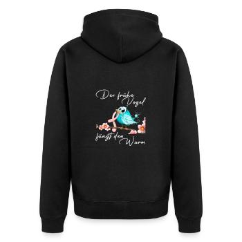 Der frühe Vogel fängt den Wurm - Unisex Premium Bio Zip Hoodie - Schwarz - Hinten - Nico (187cm)