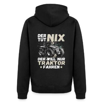 Der tut nix der will nur Traktor fahren Landwirt - Unisex Premium Bio Zip Hoodie - Schwarz - Hinten - Nico (187cm)