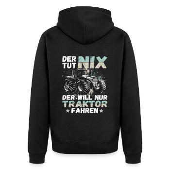 Der tut nix der will nur Traktor fahren Landwirt - Unisex Premium Bio Zip Hoodie - Schwarz - Hinten - Nico (187cm)
