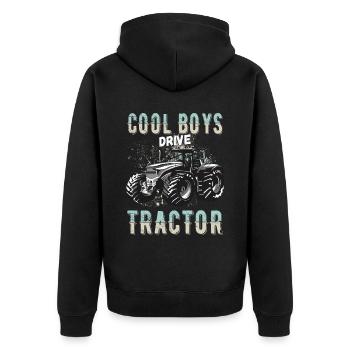 Coole Jungs fahren Traktor Trecker Junge Bauernhof - Unisex Premium Bio Zip Hoodie - Schwarz - Hinten - Nico (187cm)
