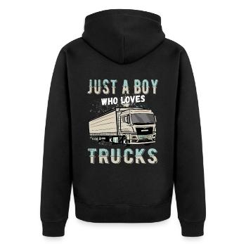 juste un garçon qui aime les camions - Veste à capuche bio Premium Unisexe - noir - Dos - Nico (187cm)