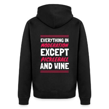 Funny Wine and Pickleball - Unisex Premium Bio Zip Hoodie - Schwarz - Hinten - Nico (187cm)