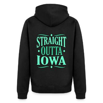 Direkt Aus Iowa Geschenk - Unisex Premium Bio Zip Hoodie - Schwarz - Hinten - Nico (187cm)
