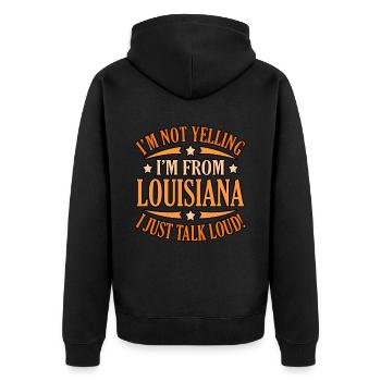 Stolzes Louisiana geschenk - Unisex Premium Bio Zip Hoodie - Schwarz - Hinten - Nico (187cm)