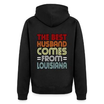 Louisiana-ehemann-geschenk - Unisex Premium Bio Zip Hoodie - Schwarz - Hinten - Nico (187cm)