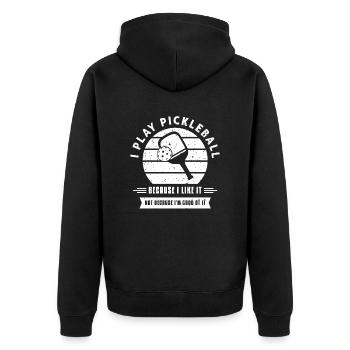 I Play Pickleball Because I Like It - Unisex Premium Bio Zip Hoodie - Schwarz - Hinten - Nico (187cm)