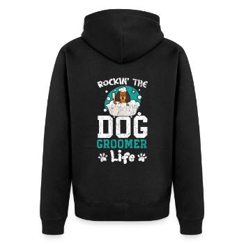 Rockin' The Dog Groomer Life Pet Grooming - Unisex Premium Organic Zip Hoodie - black - Back - Nico (187cm)