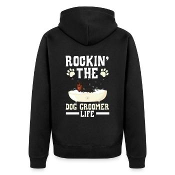 Rockin' The Dog Groomer Life Pet Grooming - Unisex Premium Organic Zip Hoodie - black - Back - Nico (187cm)