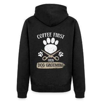Zuerst Kaffee, dann Hundepflege Tierpfleger - Unisex Premium Bio Zip Hoodie - Schwarz - Hinten - Nico (187cm)