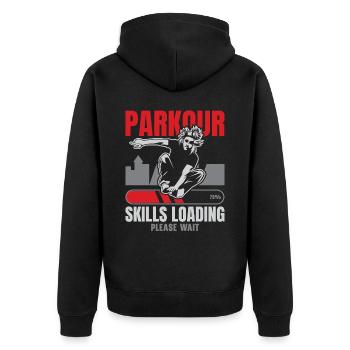 Parkour Freies Laufen Traceur Freestyle Sport - Unisex Premium Bio Zip Hoodie - Schwarz - Hinten - Nico (187cm)