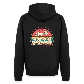 August 1972 50tes Lebensjahr - Unisex Premium Bio Zip Hoodie - Schwarz - Hinten - Nico (187cm)