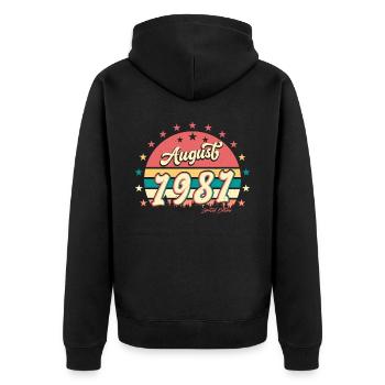 Born in August 1981 - Unisex Premium Organic Zip Hoodie - black - Back - Nico (187cm)