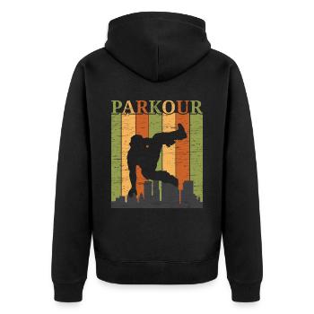 Parkour Freies Laufen Traceur Freestyle Sport - Unisex Premium Bio Zip Hoodie - Schwarz - Hinten - Nico (187cm)