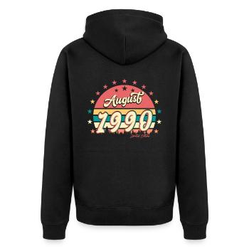 Geschenkidee Für August 1990 - Unisex Premium Bio Zip Hoodie - Schwarz - Hinten - Nico (187cm)