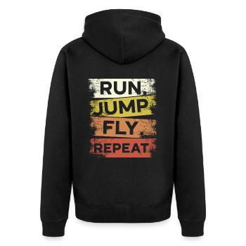 Run Jump Fly Repeat Parkour Free Running Traceur - Unisex Premium Bio Zip Hoodie - Schwarz - Hinten - Nico (187cm)