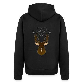 Heartbeat with heart and deer antlers Deer antlers - Unisex Premium Organic Zip Hoodie - black - Back - Nico (187cm)