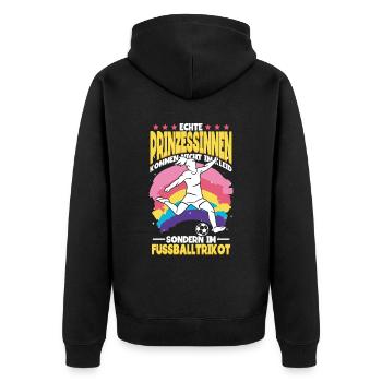 Fußball Echte Prinzessinnen tragen Fussball Trikot - Unisex Premium Bio Zip Hoodie - Schwarz - Hinten - Nico (187cm)