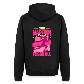 Fußball Echte Mädchen spielen Fußball - Unisex Premium Bio Zip Hoodie - Schwarz - Hinten - Nico (187cm)