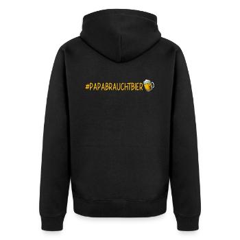 Papabrauchtbier Papa braucht Bier - Unisex Premium Bio Zip Hoodie - Schwarz - Hinten - Nico (187cm)