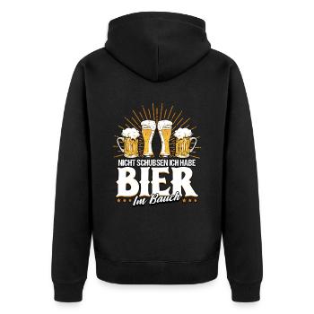 Nicht schubsen ich habe Bier im Bauch Bier - Unisex Premium Bio Zip Hoodie - Schwarz - Hinten - Nico (187cm)