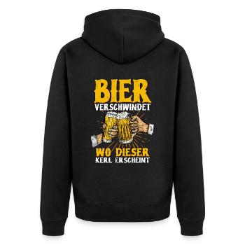 Bier - Unisex Premium Bio Zip Hoodie - Schwarz - Hinten - Nico (187cm)