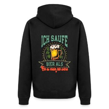 Bier - Unisex Premium Bio Zip Hoodie - Schwarz - Hinten - Nico (187cm)