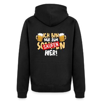 Ich bin nur zum saufen hier Bier - Unisex Premium Bio Zip Hoodie - Schwarz - Hinten - Nico (187cm)