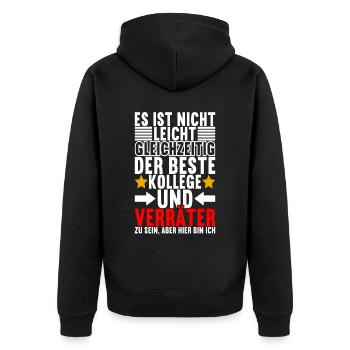 Abschiedsgeschenk Jobwechsel Kollege - Unisex Premium Bio Zip Hoodie - Schwarz - Hinten - Nico (187cm)