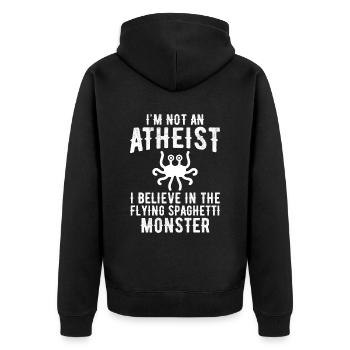 Flying Spaghetti Monster Pastafarianism - Unisex Premium Organic Zip Hoodie - black - Back - Nico (187cm)