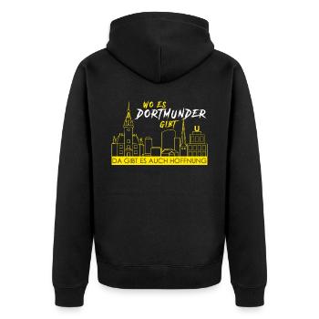 Dortmunder Hoffnung Stadt Dortmund - Unisex Premium Bio Zip Hoodie - Schwarz - Hinten - Nico (187cm)