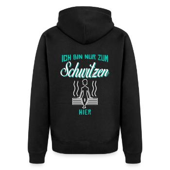 Sauna Schwitzen Saunist Saunieren - Unisex Premium Bio Zip Hoodie - Schwarz - Hinten - Nico (187cm)