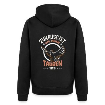 Zuhause ist wo meine Tauben sind - Unisex Premium Bio Zip Hoodie - Schwarz - Hinten - Nico (187cm)
