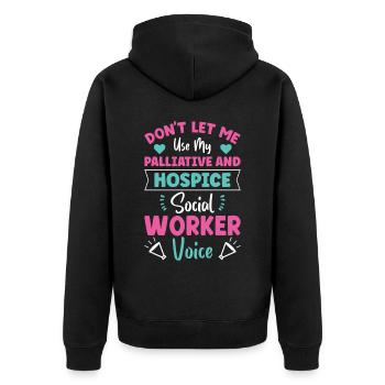 Voix des travailleurs sociaux en soins palliatifs et en soins palliatifs - Veste à capuche bio Premium Unisexe - noir - Dos - Nico (187cm)