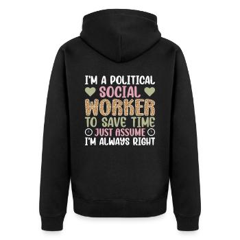 Je suis travailleuse sociale politique - Veste à capuche bio Premium Unisexe - noir - Dos - Nico (187cm)