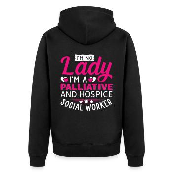 I'm No Lady I'm Palliative Social Worker - Unisex Premium Bio Zip Hoodie - Schwarz - Hinten - Nico (187cm)