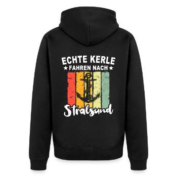 Stralsund Ostsee Urlaub - Unisex Premium Bio Zip Hoodie - Schwarz - Hinten - Nico (187cm)